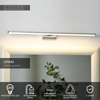 Lucide ONNO - Spiegelleuchte Badezimmer - LED - 1x11W 3000K - IP44 - Chrom Matt